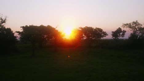 Sunset-between-trees-and-grassland-on-the-side-of-Lake-San-Bernardino-Paraguay