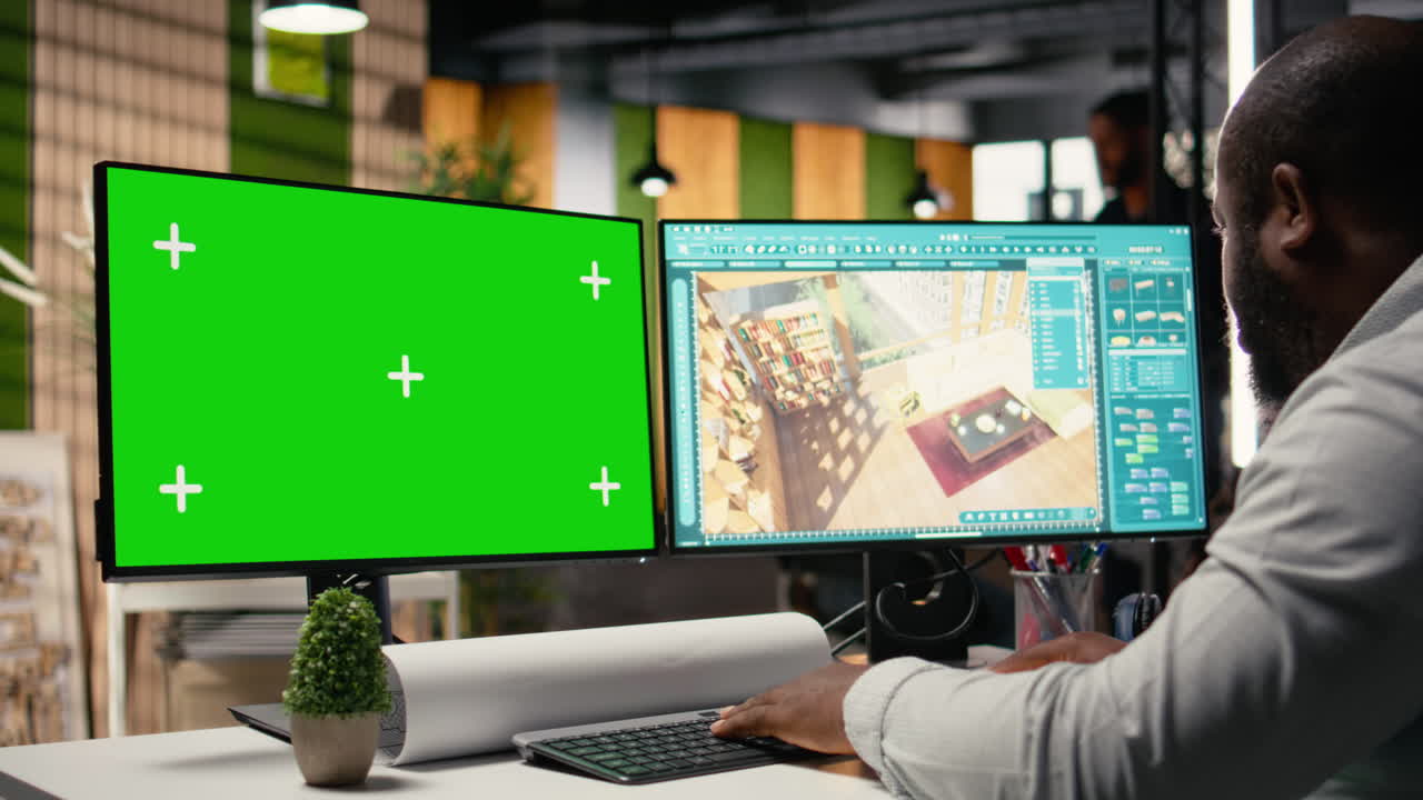 Black property developer analyzing infrastructure layout with copy space
