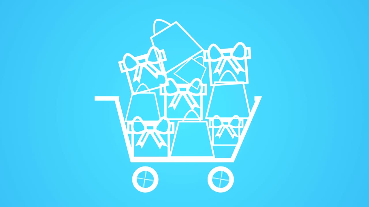 쇼핑 카트에 추가되는 품목, 크리스마스 선물 판매 개념 하색과 파란색