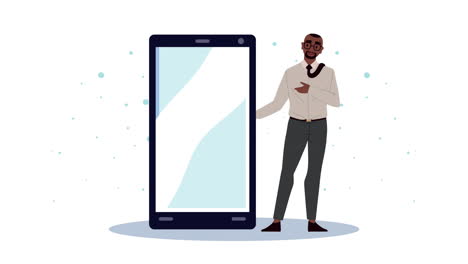 afro businessman with smartphone animation