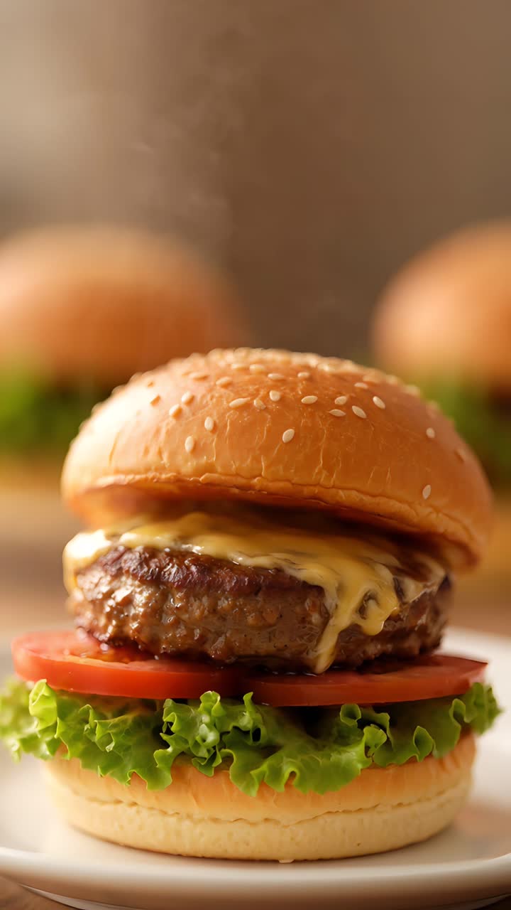 Hamburger Succoso Primo Piano Sfondo Bokeh 4K