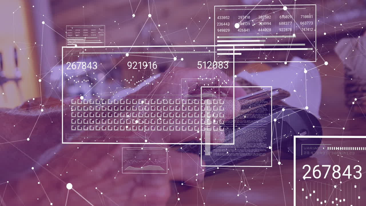 animación de datos digitales y conexiones de red sobre persona que utiliza una computadora portátil