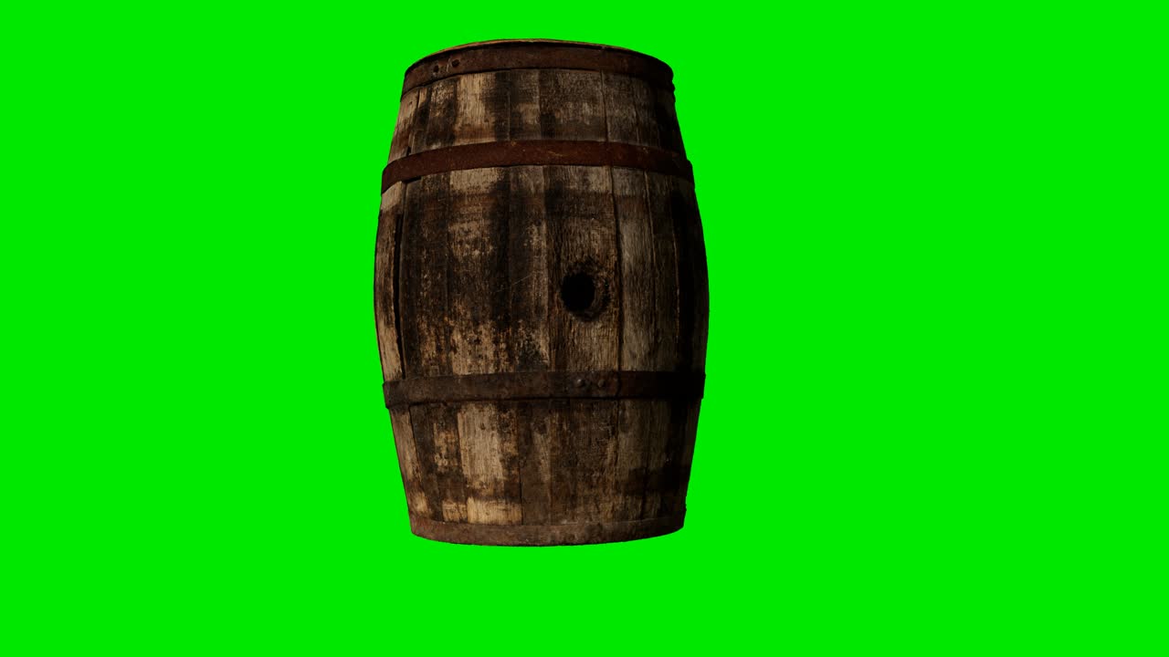 Wooden barrel for wine or beer at green chromakey background