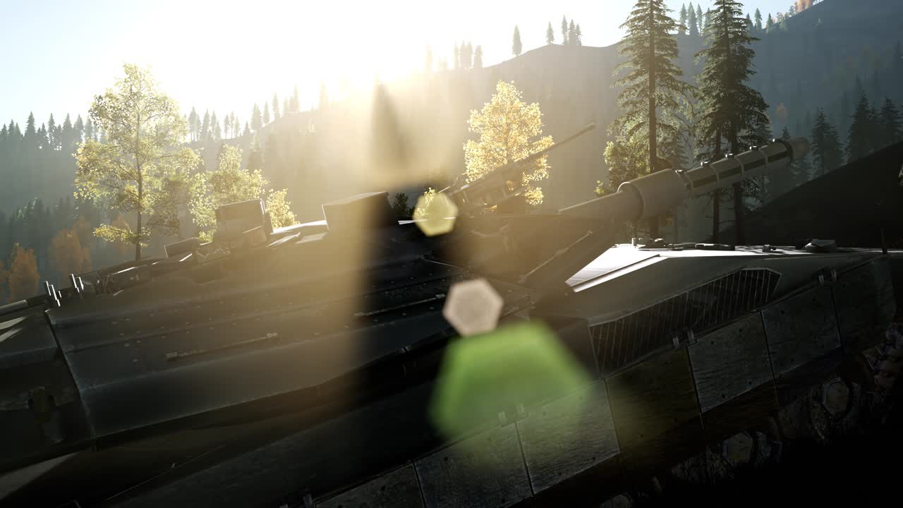 해가 지면서 숲 속 에 있는  ⁇ 은 녹색  ⁇ 크