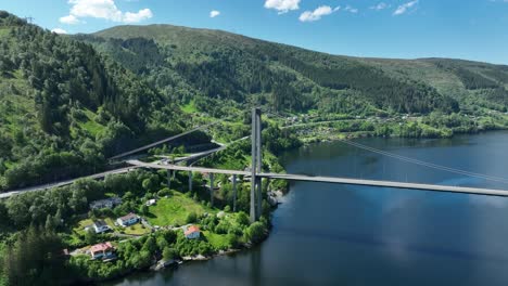 mainland bergen side of osteroy bridge and road e16 in western norway