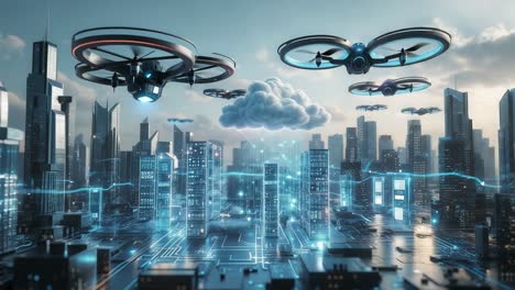 drone cloud computing system in a futuristic city