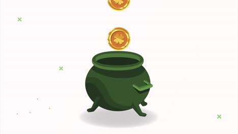 happy saint patricks day card with treasure cauldron and coins