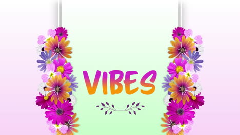 animación de vibraciones de texto con flores en un fondo colorido