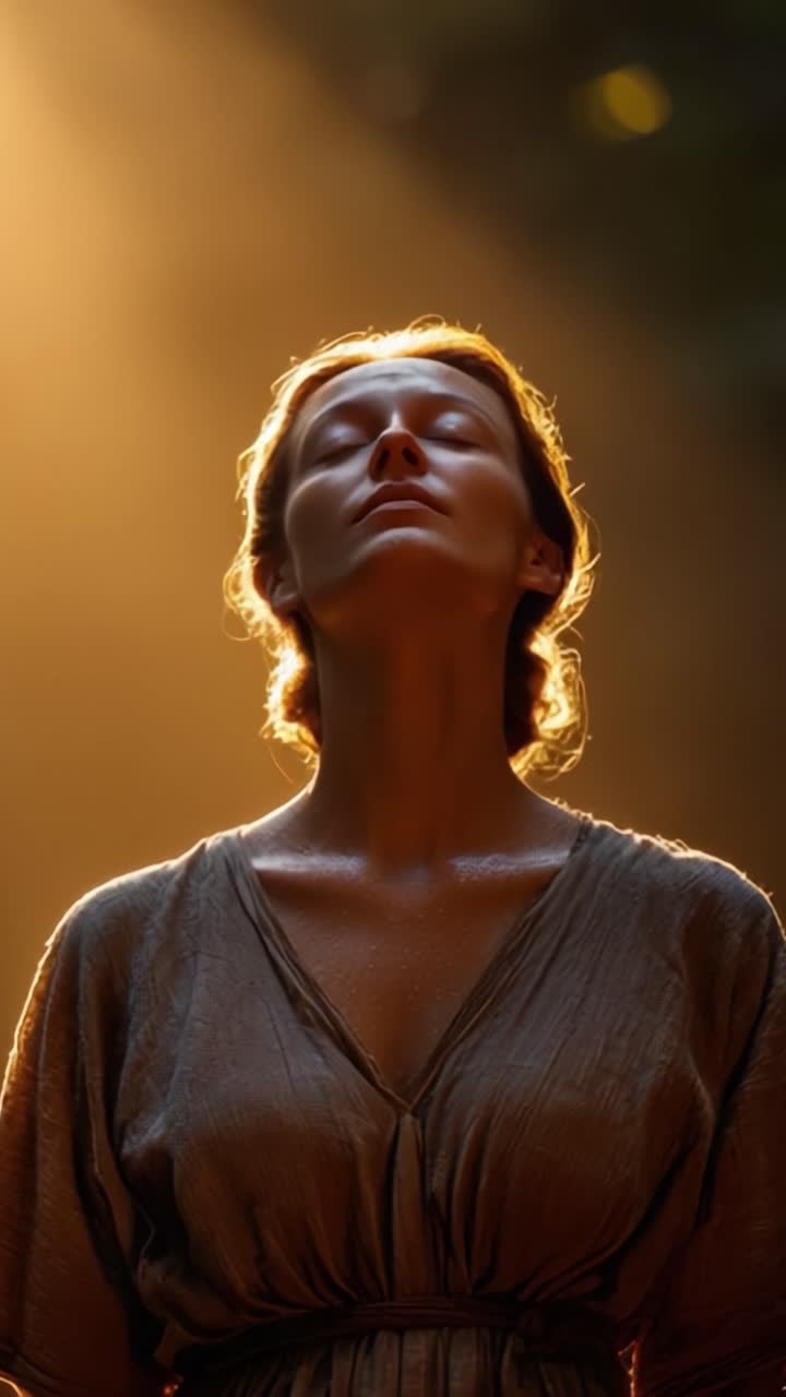 A Serene Moment of Reflection: A Woman Embracing Tranquility Under Soft Sunlight Amidst a Majestic Natural Backdrop