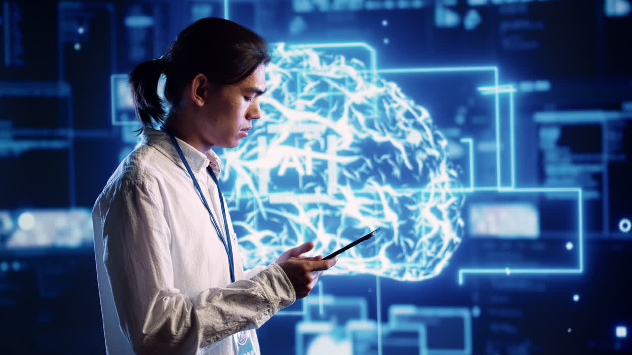 trabajador haciendo una simulación del cerebro humano