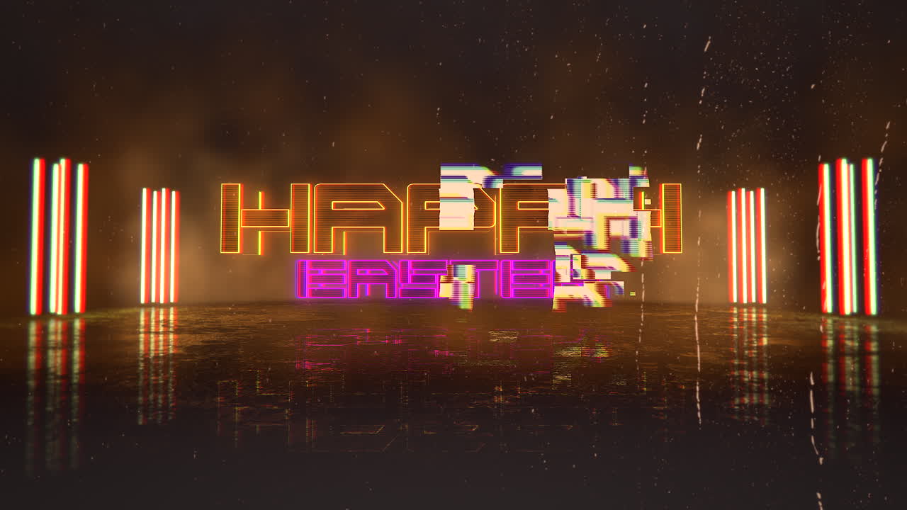 felices pascuas con luces de neón en la calle de la ciudad cyberpunk