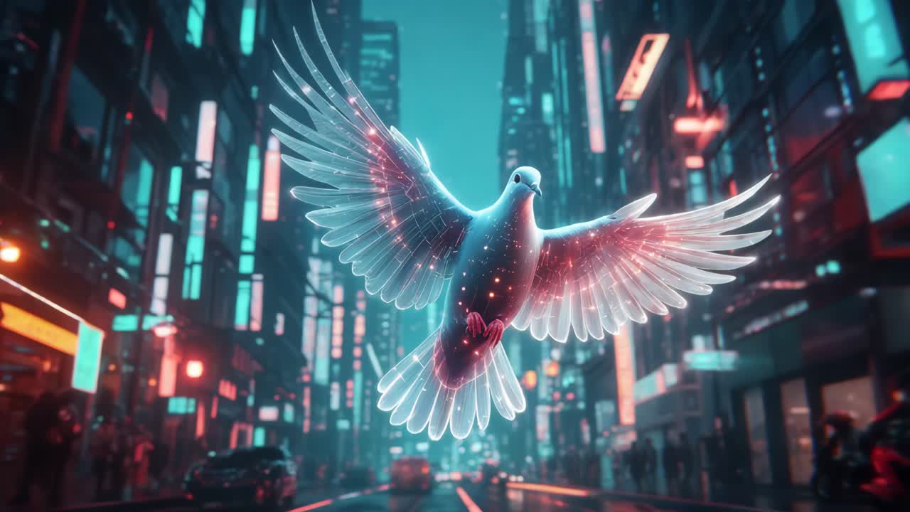 사이버 크 도시에서 미래의 비둘기