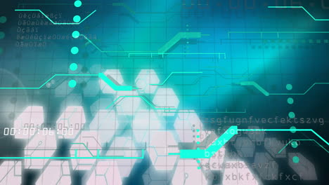 animación del procesamiento de datos en una placa de circuitos informáticos