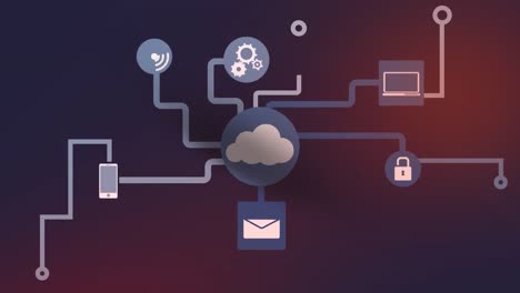 animation of network of connections with icons on black background