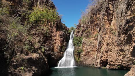 aerial view of the waterfall caverna in the complexo do macaquinhos in the chapada dos veadeiros, brazil