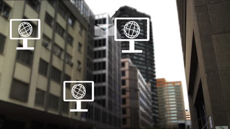 animación de conexiones y procesamiento de datos sobre la ciudad