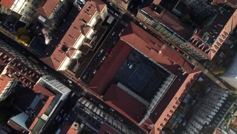 apartments and housing blocks in downtown torino, italy, overhead aerial view