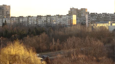 Morning-traffic-on-Andrey-Lyapchev-Boulevard,-Sofia,-Bulgaria