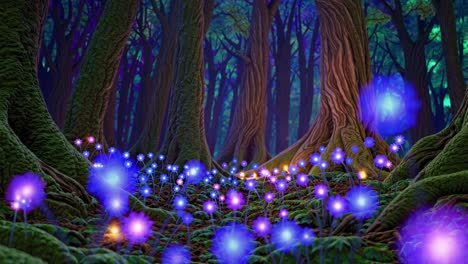 flores brillantes en un bosque de fantasía oscuro