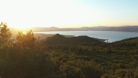 Aerial-footage-of-Clear-lake-off-the-side-of-Mount-Konocti-in-Kelseyville,-California