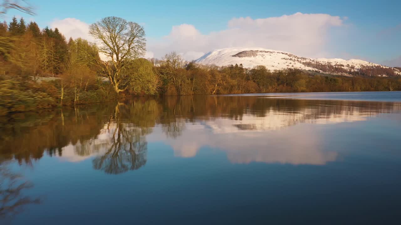 Amazing Aerial Shot Of Reflection On The Water Of Loch Lomond, Scotland