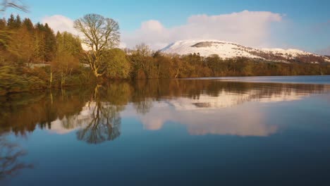 Erstaunliche-Luftaufnahme-Der-Reflexion-Auf-Dem-Wasser-Des-Loch-Lomond,-Schottland