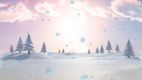 Animation-of-snow-falling-over-winter-landscape