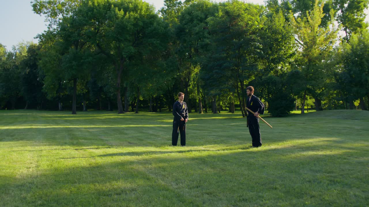 Allenamento di arti marziali in un parco