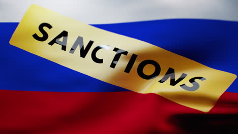 russian flag with sanctions label