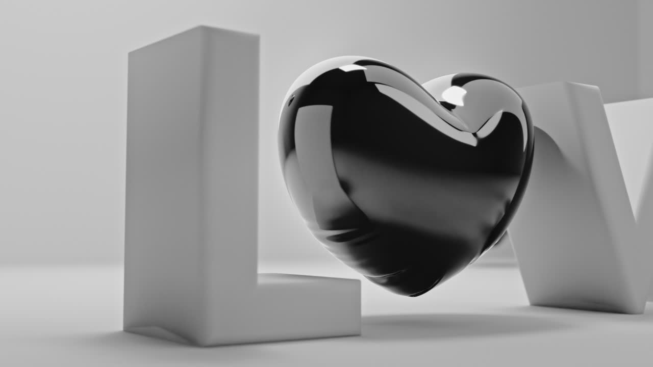 White love letters sign with the black heart instead of "O" letter