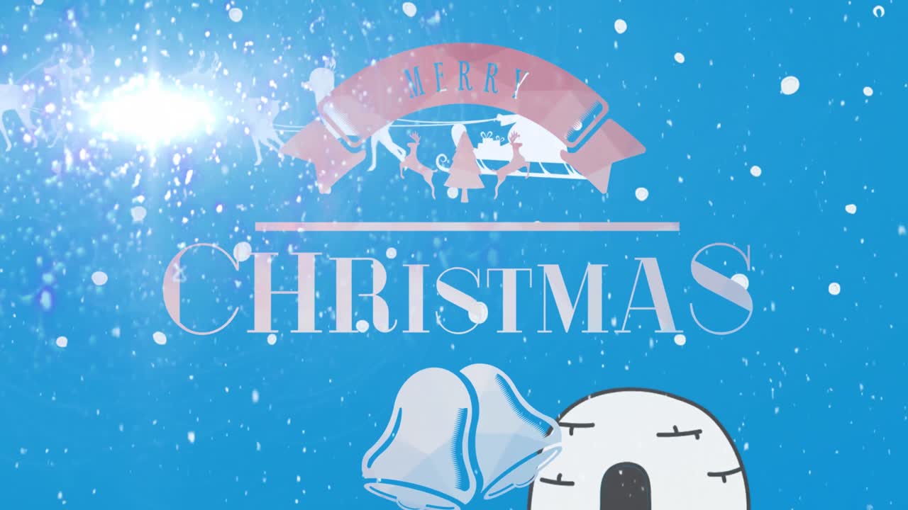 겨울 풍경에서 크리스마스 텍스트를 통해 사과 함께 매에 산타클로스의 애니메이션