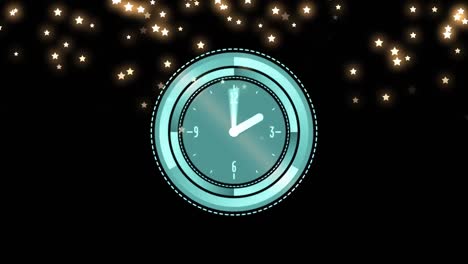 animación de reloj sobre estrellas en fondo negro