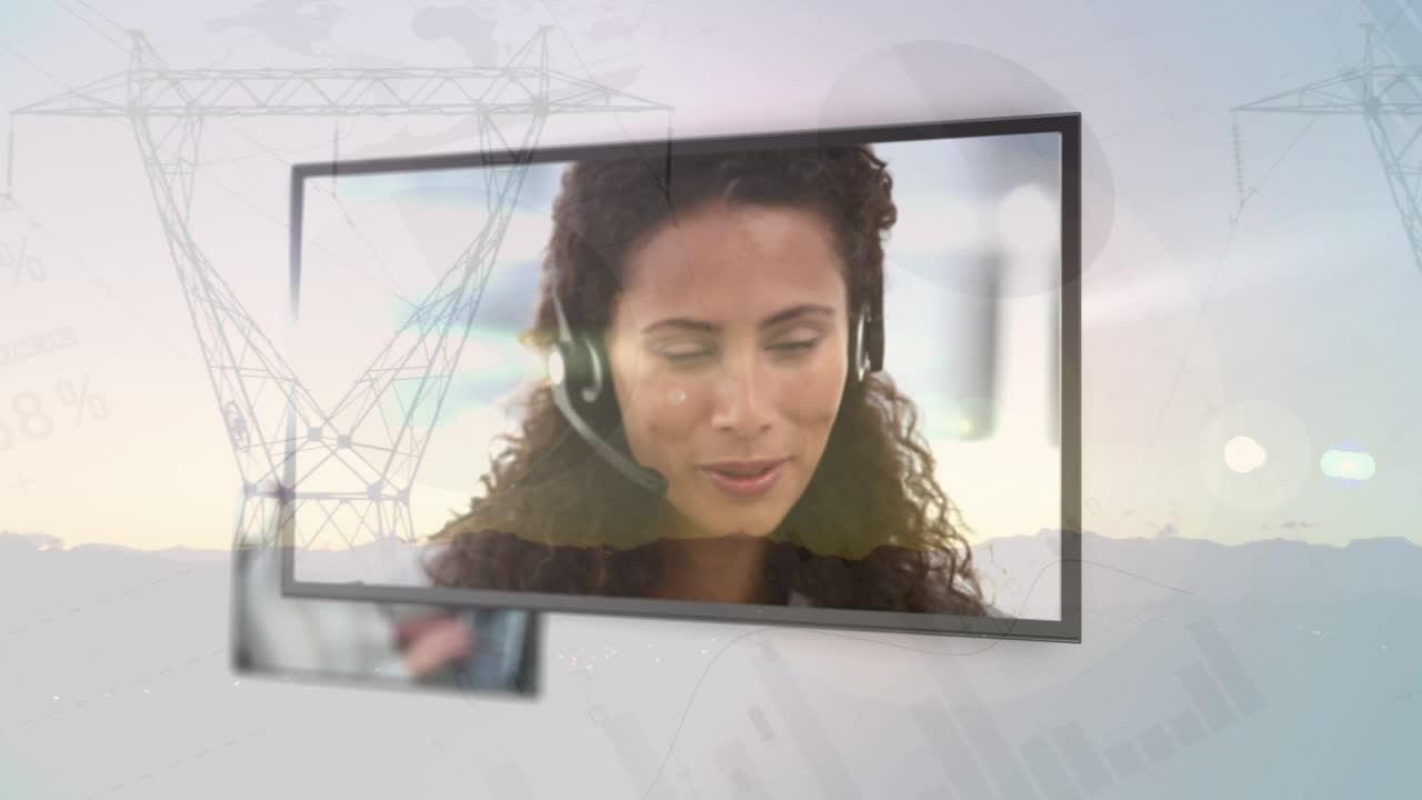 animación del procesamiento de datos sobre diversas personas de negocios que hablan por teléfono