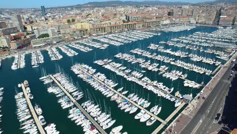 Aerial-of-France,-Cote-d'azur,-Menton,-Old-Port-of-Marseille-and-sea-in-French-riviera