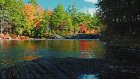 picturesque view of the kejimkujik national park in autumn. view of the river and colorful tree foliage. scenic landscape. serene wilderness sanctuary. dense forest and pristine lakes.