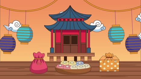 happy chuseok celebration with chinese house and food