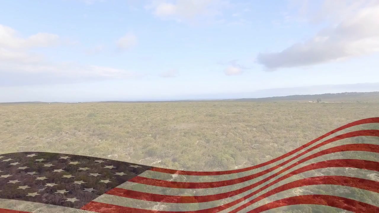 Leggera brezza che muove una sovrapposizione della bandiera americana che ondeggia delicatamente nella parte inferiore dello schermo, aggiungendo un movimento sottile.