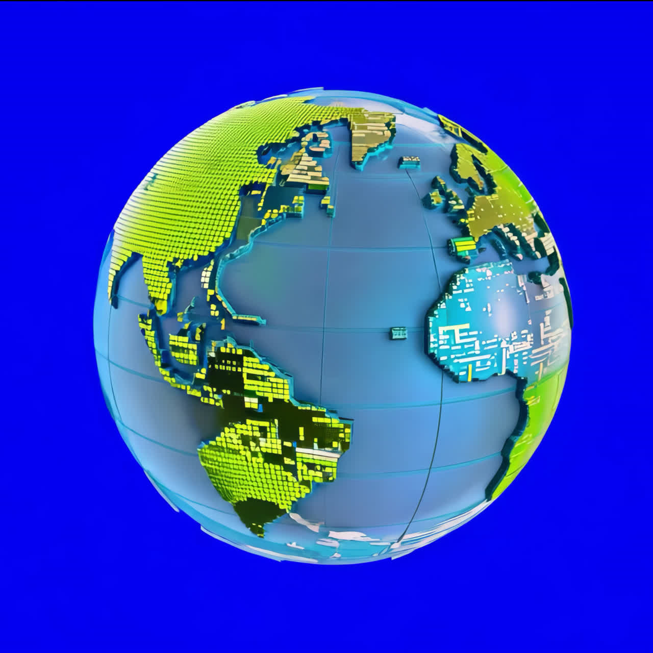 Digital pixelated globe design animation isolated asset, transparent 4K video, alpha channel, ProRes