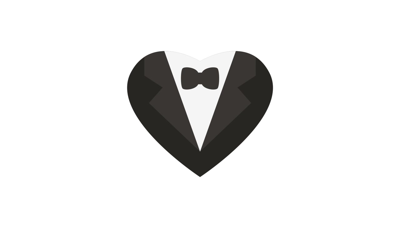 Cuore animato che si trasforma in uno smoking con papillon.