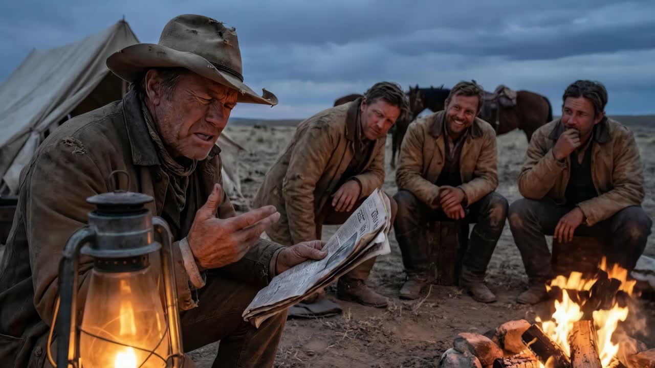 Cowboys around a Campfire