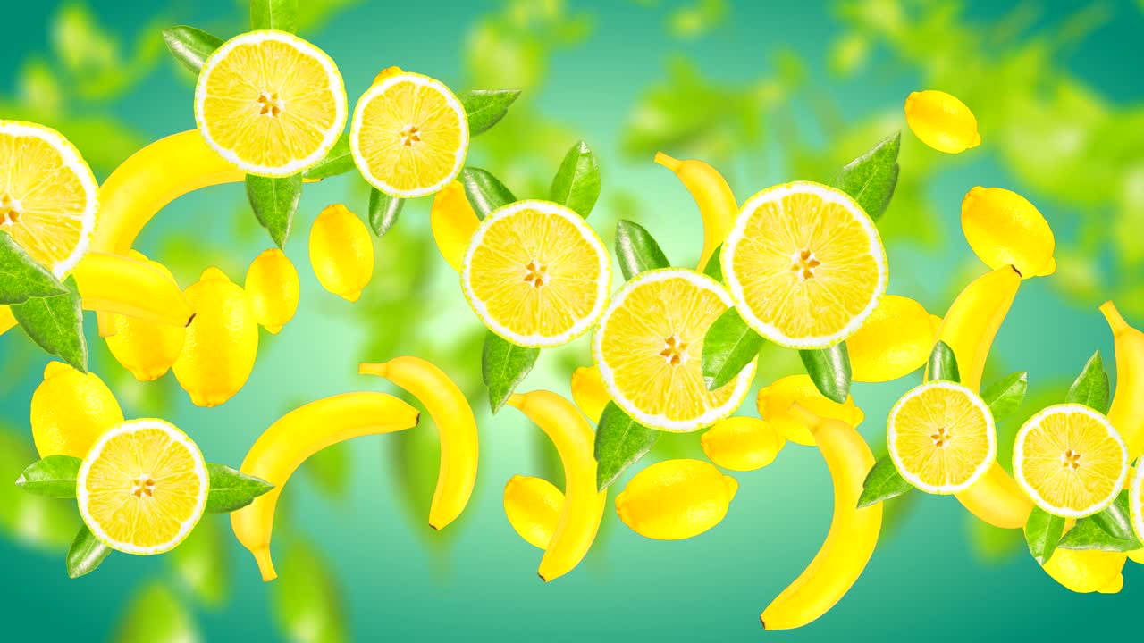 Abstract 4K background with fruits on a gradient color background