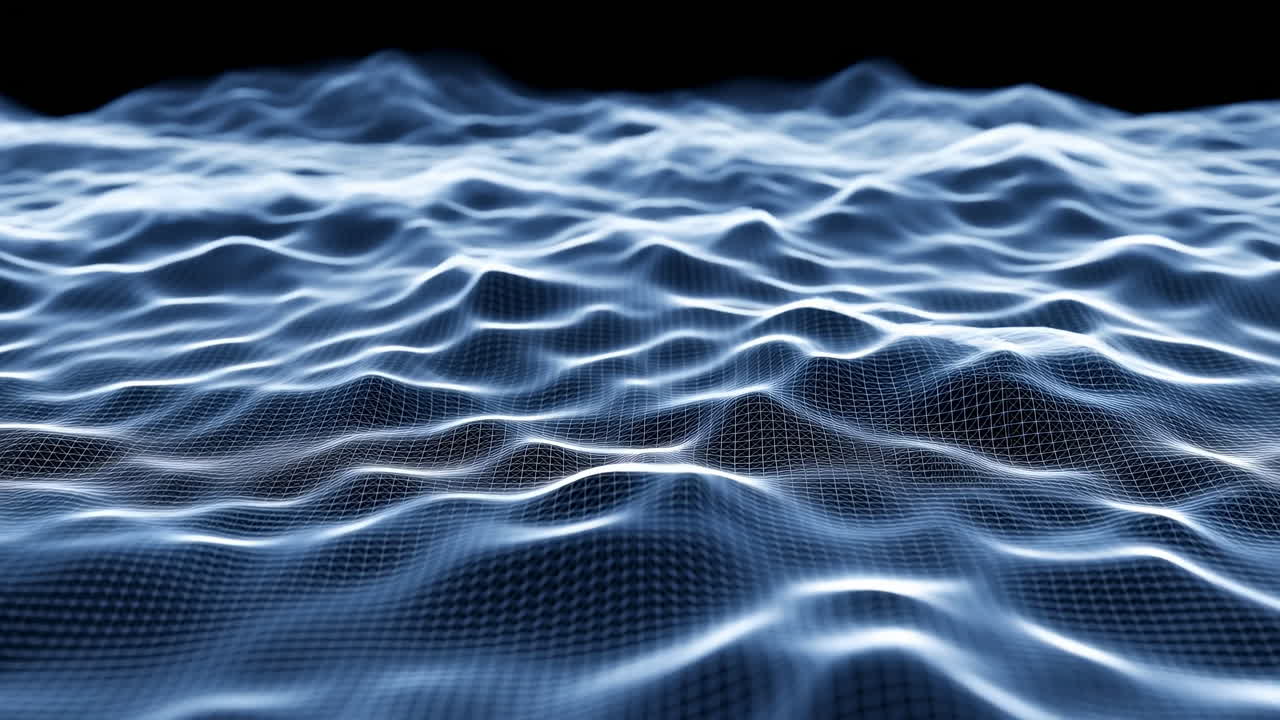 Abstract Blue Digital Wave Grid Undulating Surface