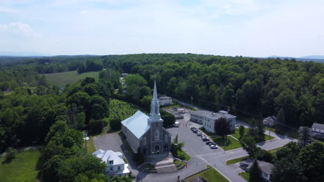 drone shot over sainte-anne-de-la-rochelle quebec canada