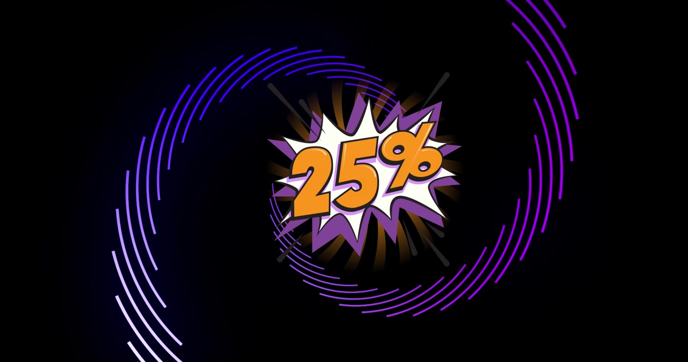 Animated 25 Percent Discount Graphic with Glowing Spiral Background
