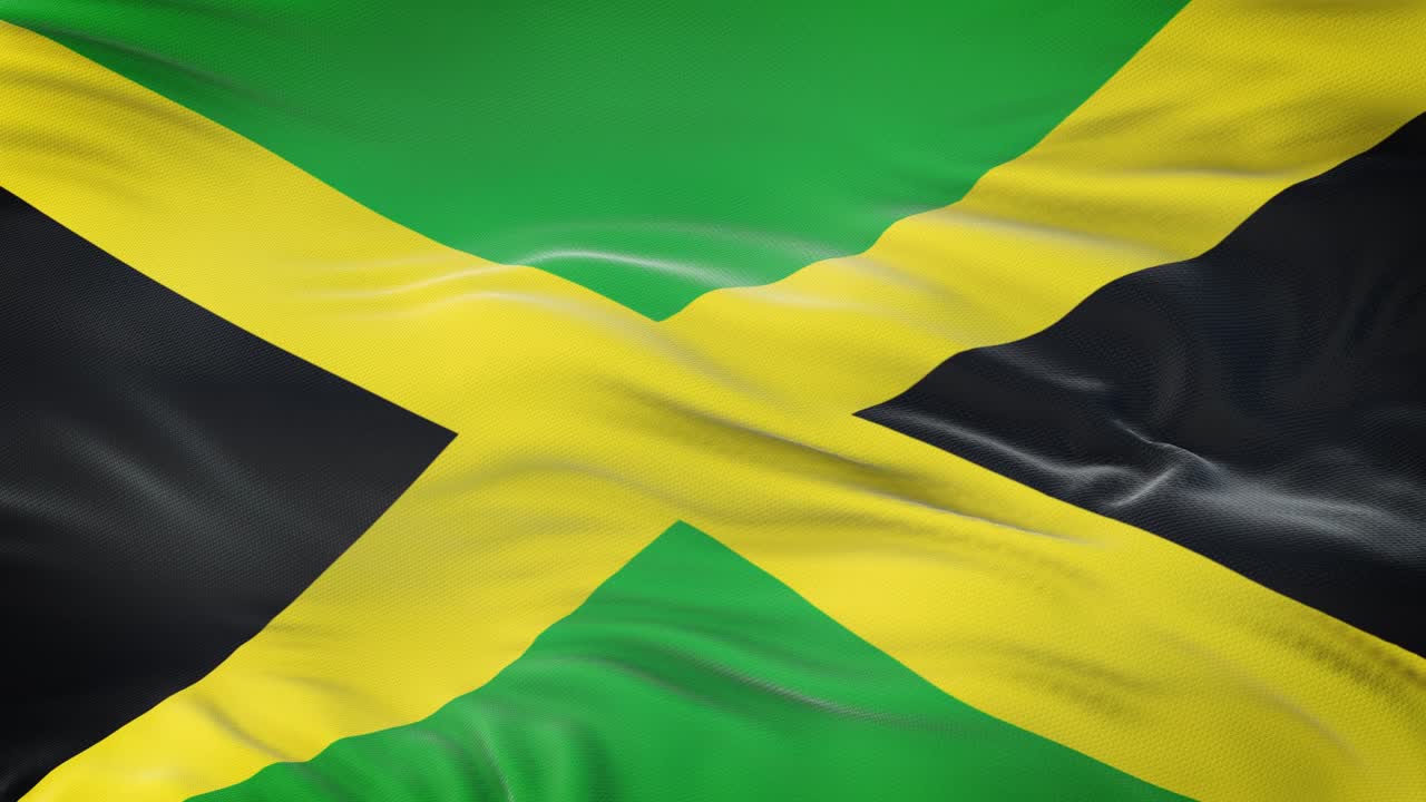 Jamaica flag waving in the wind with highly detailed fabric texture. Seamless loop