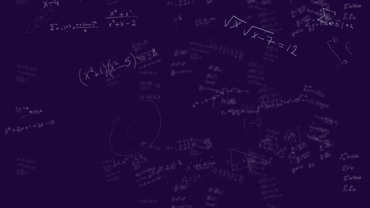 Animation of mathematical equations over black background