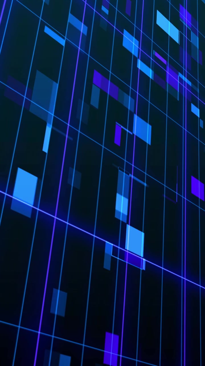 Abstract Digital Grid with Moving Blue and Purple Rectangles