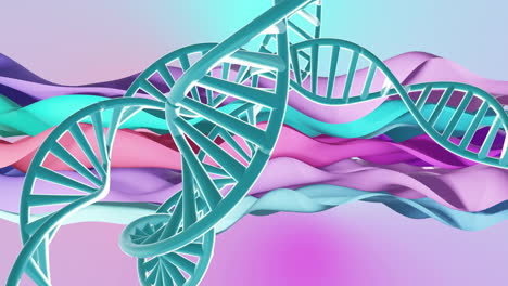 las cadenas de adn están animadas sobre un fondo abstracto y colorido.