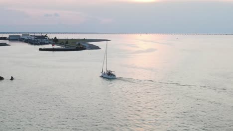 Tourists-Sailing-And-Riding-Jetskis-On-A-Beautiful-Day-In-Louisiana-Canal---aerial-shot