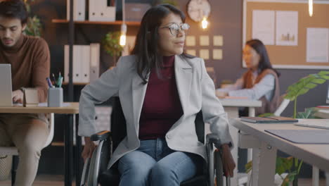 businesswoman in wheelchair in modern office
